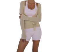 by Me Long Sleeve Wrap Over Tops for Women Front Tie Slim Fitted Deep V-Neck Cross Wrap Around Tops Workout Pilates Ballet Yoga Gym Sports Topbrown