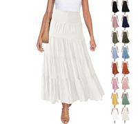by Me Women's Skirts Elegant Maxi Skirt Elasticated Waist Pleated a Line Skirts Boho for Party Summer Basic Casual White XXL