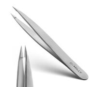 By MILLY Pointed Tweezers - High Carbon Stainless Steel, Point-Tip Precision Tweezers for Ingrown Hair, Eyebrows, Facial Hair, Splinters and Glass Removal - Perfectly Aligned, Hand-Filed - Silver