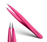 By MILLY Pointed Tweezers - High Carbon Stainless Steel, Point-Tip Precision Tweezers for Ingrown Hair, Eyebrows, Facial Hair, Splinters, Glass Removal - Perfectly Aligned, Hand-Filed - Pink