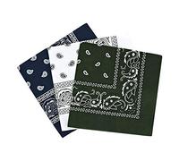 By Neki Paisley Bandanas Headband Scarf Pack Of 3 Mixed Colours Cotton Paisley Print, Fashion Hair Accessory, Sports, Multifunctional, UK Seller FREE UK Postage (Navy, White, Dark Green)