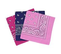 By Neki Paisley Bandanas Headband Scarf Pack Of 3 Mixed Colours Cotton Paisley Print, Fashion Hair Accessory, Sports, Multifunctional, UK Seller FREE UK Postage (Hot Pink, Navy, Baby Pink)