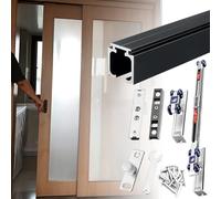 By-Passing Pocket Door Track 3.5ft 4ft 5.5ft 6ft 9ft 10ft, Soft Close Sliding Door Box Rail for Closet/Wardrobe, Concealed Barn Hardware Kit(Black,6ft (1.8m))