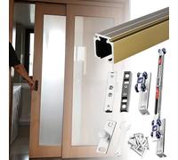 By-Passing Pocket Door Track 3.5ft 4ft 5.5ft 6ft 9ft 10ft, Soft Close Sliding Door Box Rail for Closet/Wardrobe, Concealed Barn Hardware Kit(Champagne,6ft (1.8m))
