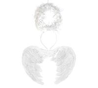 By Robelli Adult Large Feathered Angel Wings & Halo Fancy Dress Costume Set (White)