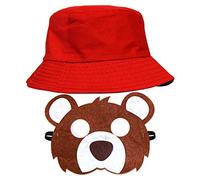 By Robelli Kid's/Children's Red Hat London Marmalade Bear Set - Felt Elasticated Bear Mask & Red Bucket Hat
