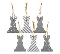 By Robelli Pack of 6 Wooden Easter Bunny Rabbit Hanging Decorations (Grey)