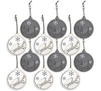 by Robelli Shabby Chic Wooden Christmas Tree Hanging Pendant Baubles Decorations (12 x Grey & White Silhouette Birds)