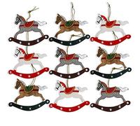 By Robelli Shabby Chic Wooden Christmas Tree Hanging Pendant Baubles Decorations - Cut Out Rocking Horses x 9