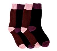 By Robelli The Tie Co™ Womens Girls Merino Lambs Wool/Cotton Thermal Two Tone 2 Pack Calf Socks (UK 4-8 / EU 37-41) G1 (Set3 - Maroon/Pink + Black/Fuchsia)