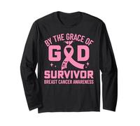 by The Grace God I'm A Survivor Breast Cancer Awareness 2025 Long Sleeve T-Shirt