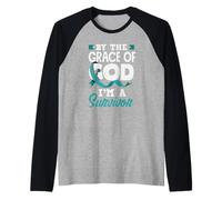 By The Grace of God Survivor Cervical Cancer Ribbon Raglan Baseball Tee
