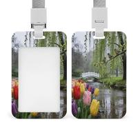 By The Willows in The Spring Rain ID Badge Holder Vertical Hanging ID Card Holder Clear Plastic Name Tag Holders Badge Sleeve Name Badge Holders Waterproof Name Card Holder for Nurse Officer