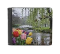 By The Willows in The Spring Rain Leather Wallet for Men Bifold Wallet Stylish Slim Front Pocket Wallets Credit Card Holder Cash Purse