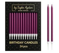 by Tugba Aydan - Purple Birthday Candles - 24 Count Long Thin Purple Birthday Candles for Cake, Metallic Cake Candle for Birthday, Party Candles