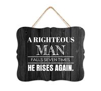 by Unbranded A Righteous Man Falls Seven Times, He Rises Again Retro Wooden Plaque Sign Decorations With Sayings For Bathroom Kitchen Nursery Decor Signs Wall Decor With Rope 8x10Inch