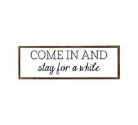 by Unbranded Framed Wooden Kitchen Signs Bathroom Country Wall Décor Come in And Stay for A While Sign Rusitc Wood Hanging Plaque Farmhouse Wooden Signs for Kitchen Bathroom 6x20 Inch