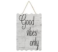 by Unbranded Good Vibes Only Hanging Wood Sign with Rope Wall Decor Rustic Sign with Saying Quotes Decorative Wooden Plaque Sign for Bedroom Kitchen 8x12 Inch