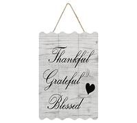 by Unbranded Thankful Grateful Blessed Hanging Wood Sign with Rope Wall Decor Rustic Sign with Saying Quotes Decorative Wooden Plaque Sign for Bedroom Kitchen 8x12 Inch