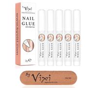 By Vixi 5 x 2g EXTRA STRONG NAIL GLUE with FREE PREP FILE Clear Instant Dry Adhesive, Professional Salon Quality