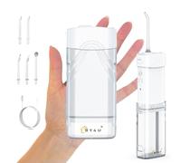 BY4U Rechargeable Water Dental Flosser 200ml Mini Portable Teeth Oral Irrigator 5 Jet Tips IPX7 Waterproof with Telescopic Water Tank for Home Travel