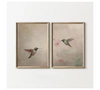 BYAMBD Aesthetic Pictures 2pcs Frameless Retro Hummingbird Posters Prints Wall Art Canvas Simple Bird Farmhouse Country Painting Apartment Decor(C,30x45cm)
