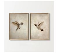 BYAMBD Aesthetic Pictures 2pcs Frameless Retro Hummingbird Posters Prints Wall Art Canvas Simple Bird Farmhouse Country Painting Apartment Decor(B,30x45cm)