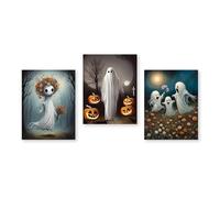 BYAMBD Aesthetic Pictures 3pcs Ghost Pumpkin Floral Print Poster No Frame Dark Funny Gothic Canvas Painting Modern Holiday Bedroom Home Decor(A,50x70cm)