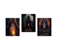 BYAMBD Aesthetic Pictures 3pcs Ghost Pumpkin Floral Print Poster No Frame Dark Funny Gothic Canvas Painting Modern Holiday Bedroom Home Decor(G,30x40cm)