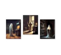 BYAMBD Aesthetic Pictures 3pcs Ghost Pumpkin Floral Print Poster No Frame Dark Funny Gothic Canvas Painting Modern Holiday Bedroom Home Decor(E,30x40cm)