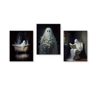 BYAMBD Aesthetic Pictures 3pcs Ghost Pumpkin Floral Print Poster No Frame Dark Funny Gothic Canvas Painting Modern Holiday Bedroom Home Decor(B,50x70cm)