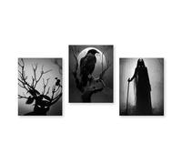 BYAMBD Aesthetic Pictures 3pcs Ghost Pumpkin Floral Print Poster No Frame Dark Funny Gothic Canvas Painting Modern Holiday Bedroom Home Decor(C,50x70cm)