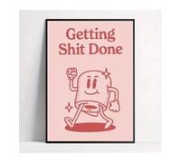 BYAMBD Aesthetic Pictures Getting Shit Done Retro Pink Background Wall Art Canvas Painting Poster Frameless Picture For Home Decor(50x70cm)