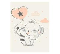 BYAMBD Aesthetic Pictures Nursery Cartoon Cute Animal Elephant Rabbit Bear With Rocket Balloon Wall Art Posters Minimalist Canvas Painting For Home Decor(F,30x40cm)