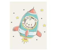 BYAMBD Aesthetic Pictures Nursery Cartoon Cute Animal Elephant Rabbit Bear With Rocket Balloon Wall Art Posters Minimalist Canvas Painting For Home Decor(A,50x70cm)