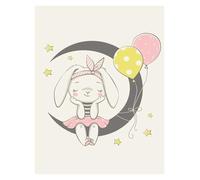 BYAMBD Aesthetic Pictures Nursery Cartoon Cute Animal Elephant Rabbit Bear With Rocket Balloon Wall Art Posters Minimalist Canvas Painting For Home Decor(C,50x70cm)