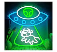 BYAMBD Home Bar Decor Alien Spaceship Cow Neon Sign UFO LED Light USB Dimmable for Kids Bedroom Man Cave Birthday Party Wall Decor 38.4cmx36.6cm