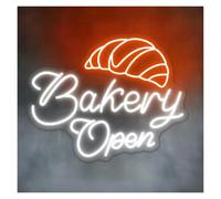 BYAMBD Home Bar Decor Bakery Open Neon Sign Croissant Bakery Decor Coffee Restaurant Bar Art Commercial Window Wall Decoration 40cm(Cold White)