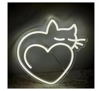 BYAMBD Home Bar Decor Cat Heart-Shaped Neon Sign Bedroom Pet Themed Spaces Wall Art Decorative USB Power Dimmable 13.2x13.2inch