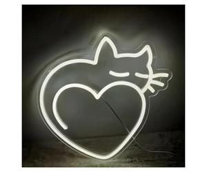 BYAMBD Home Bar Decor Cat Heart-Shaped Neon Sign Bedroom Pet Themed Spaces Wall Art Decorative USB Power Dimmable 13.2x13.2inch