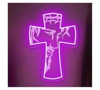 BYAMBD Home Bar Decor Cross Neon Signs Jesus LED Light for Wall Art Hanging Decor for Christening Home Room Bedroom Illuminated Lamp(E,28cmx38cm)
