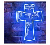 BYAMBD Home Bar Decor Cross Neon Signs Jesus LED Light for Wall Art Hanging Decor for Christening Home Room Bedroom Illuminated Lamp(B,37cmx50cm)