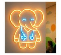BYAMBD Home Bar Decor Elephant Doctor Neon Sign Dimmable Children's Clinics and Polyclinics Hospital Nurse Stations Doctor 50cm