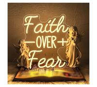 BYAMBD Home Bar Decor Faith Over Fear Neon Sign USB Dimmable LED Light Wall Art Decoration for Gameroom Bedroom Livingroom Bar Party 14.96x12.6in