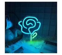 BYAMBD Home Bar Decor Flower Neon Sign, Rose Neon Light, Led Signs for Bedroom, Mini Desk Lamp, USB Power Night Lights, Home Decor 18cmx25cm(Blue)
