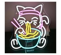 BYAMBD Home Bar Decor Fortune Cat Ramen Neon Signs for Wall Decor Anime Japanese Lucky Cat Noodle Room Decoration for Resturant Bar Kitchen Party(36x32cm)