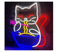 BYAMBD Home Bar Decor Fortune Cat Ramen Neon Signs for Wall Decor Anime Japanese Lucky Cat Noodle Room Decoration for Resturant Bar Kitchen Party(33x38cm)