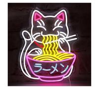 BYAMBD Home Bar Decor Fortune Cat Ramen Neon Signs for Wall Decor Anime Japanese Lucky Cat Noodle Room Decoration for Resturant Bar Kitchen Party(42x33cm)