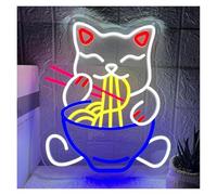 BYAMBD Home Bar Decor Fortune Cat Ramen Neon Signs for Wall Decor Anime Japanese Lucky Cat Noodle Room Decoration for Resturant Bar Kitchen Party(33x39cm)
