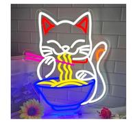 BYAMBD Home Bar Decor Fortune Cat Ramen Neon Signs for Wall Decor Anime Japanese Lucky Cat Noodle Room Decoration for Resturant Bar Kitchen Party(40x32.5cm)